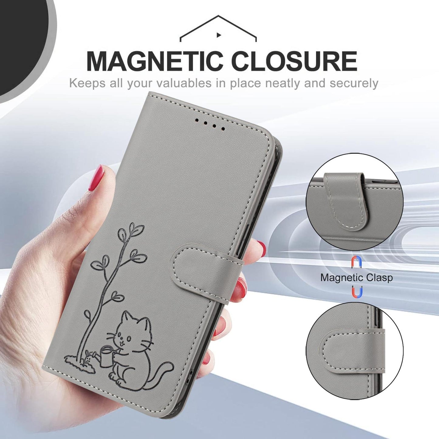 For Xiaomi Poco F8 Ultra 5G / Redmi K90 Pro Max YX0014 Cat Watering Tree Buckle Vegan Leather Phone Case with Lanyard(Grey)