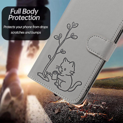 For Xiaomi Poco F8 Ultra 5G / Redmi K90 Pro Max YX0014 Cat Watering Tree Buckle Vegan Leather Phone Case with Lanyard(Grey)