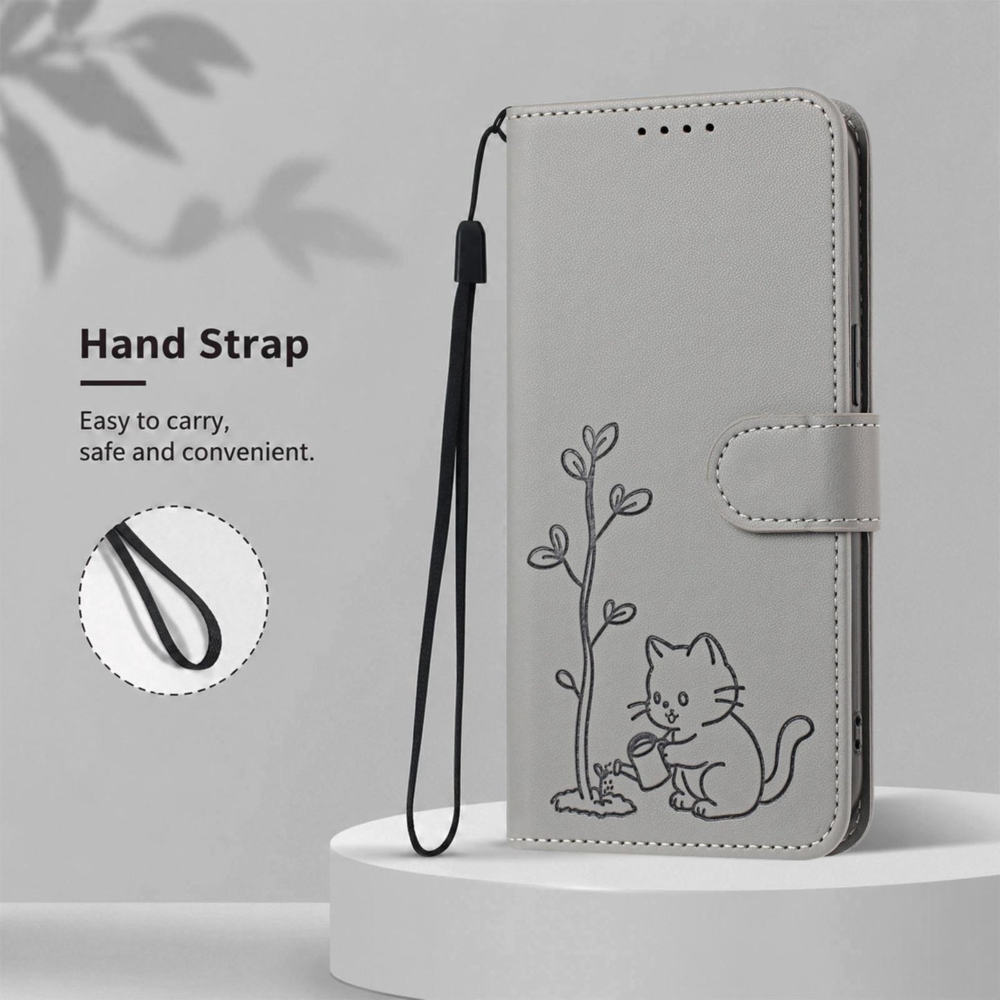 For Xiaomi Poco F8 Ultra 5G / Redmi K90 Pro Max YX0014 Cat Watering Tree Buckle Vegan Leather Phone Case with Lanyard(Grey)