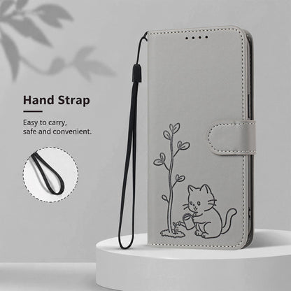 For Xiaomi Poco F8 Ultra 5G / Redmi K90 Pro Max YX0014 Cat Watering Tree Buckle Vegan Leather Phone Case with Lanyard(Grey)