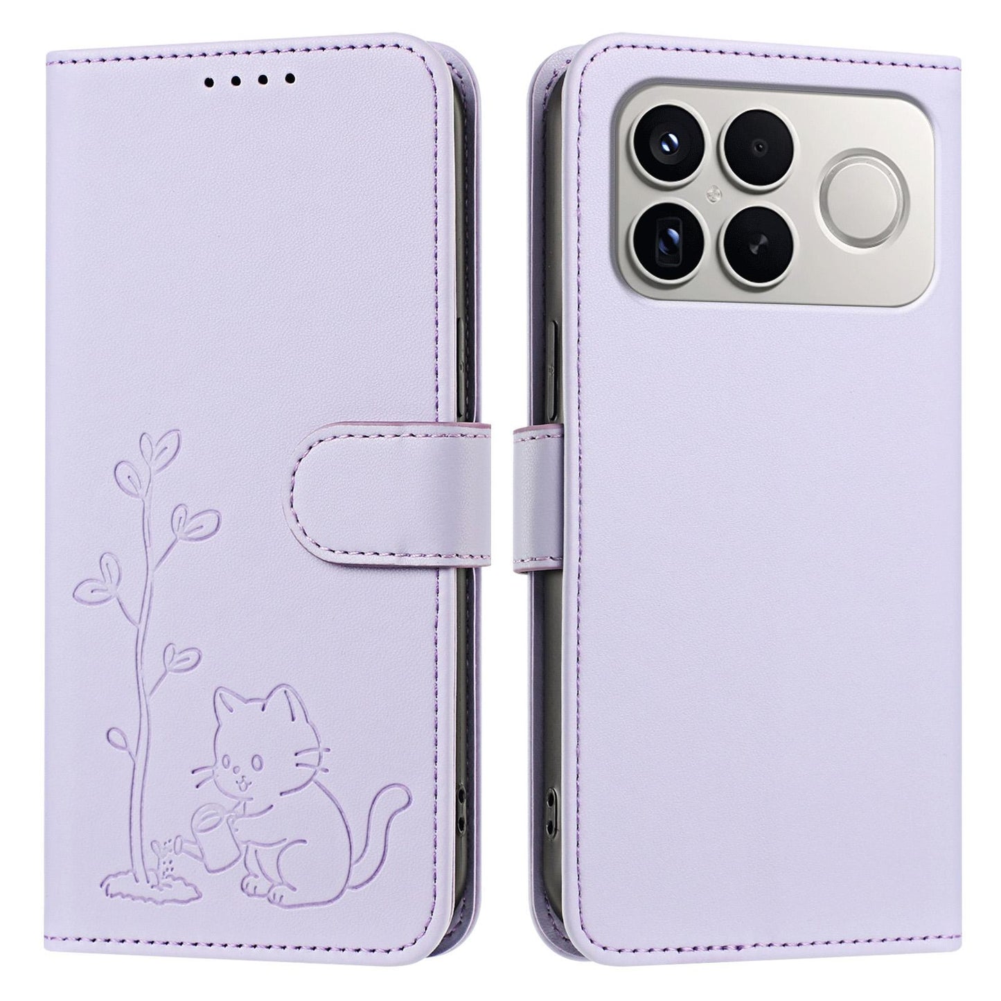 For Xiaomi Poco F8 Ultra 5G / Redmi K90 Pro Max YX0014 Cat Watering Tree Buckle Vegan Leather Phone Case with Lanyard(Light Purple)