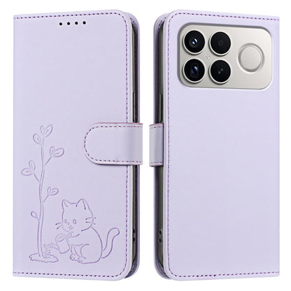For Xiaomi Poco F8 Ultra 5G / Redmi K90 Pro Max YX0014 Cat Watering Tree Buckle Vegan Leather Phone Case with Lanyard(Light Purple)