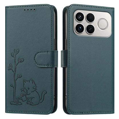 For Xiaomi Poco F8 Ultra 5G / Redmi K90 Pro Max YX0014 Cat Watering Tree Buckle Vegan Leather Phone Case with Lanyard(Dark Green)