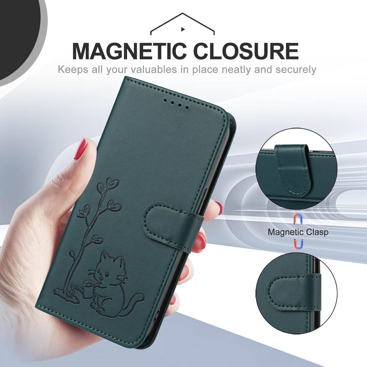 For Xiaomi Poco F8 Ultra 5G / Redmi K90 Pro Max YX0014 Cat Watering Tree Buckle Vegan Leather Phone Case with Lanyard(Dark Green)