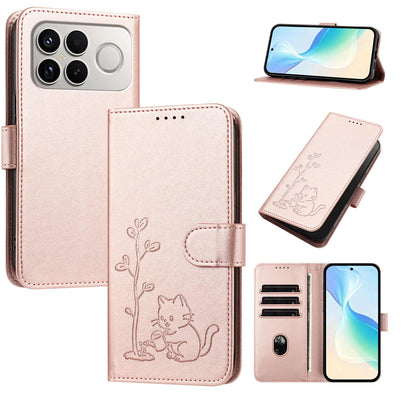 For Xiaomi Poco F8 Ultra 5G / Redmi K90 Pro Max YX0014 Cat Watering Tree Buckle Vegan Leather Phone Case with Lanyard(Rose Gold)