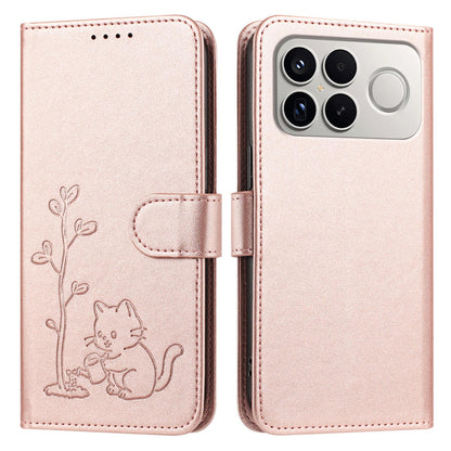 For Xiaomi Poco F8 Ultra 5G / Redmi K90 Pro Max YX0014 Cat Watering Tree Buckle Vegan Leather Phone Case with Lanyard(Rose Gold)