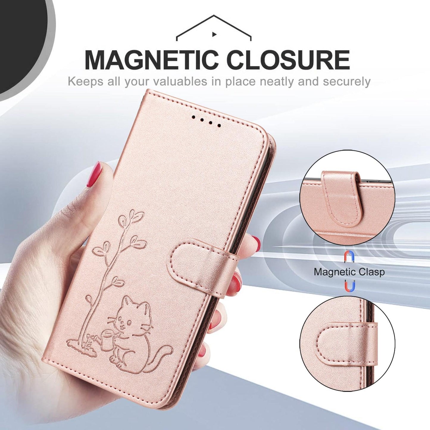 For Xiaomi Poco F8 Ultra 5G / Redmi K90 Pro Max YX0014 Cat Watering Tree Buckle Vegan Leather Phone Case with Lanyard(Rose Gold)