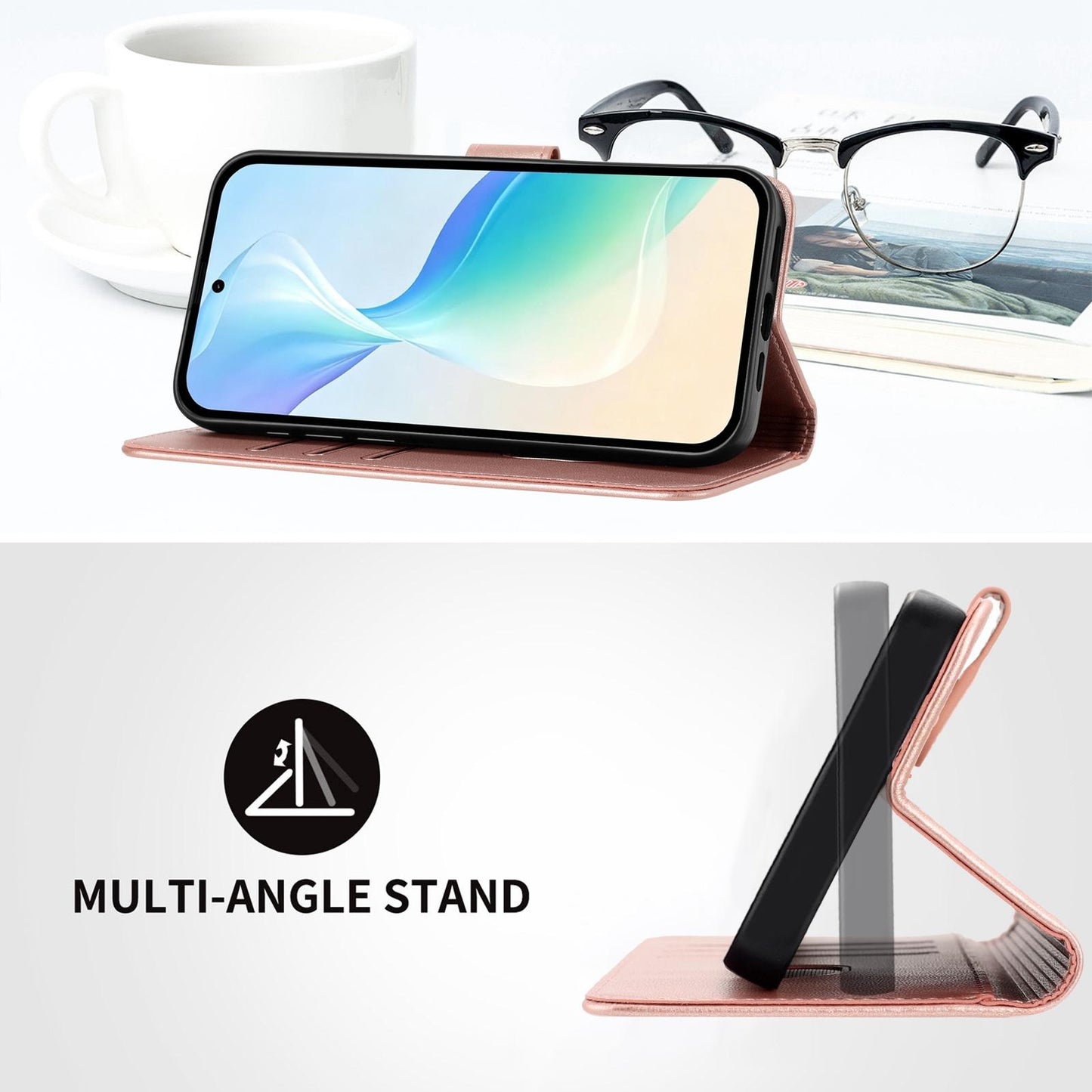 For Xiaomi Poco F8 Ultra 5G / Redmi K90 Pro Max YX0014 Cat Watering Tree Buckle Vegan Leather Phone Case with Lanyard(Rose Gold)