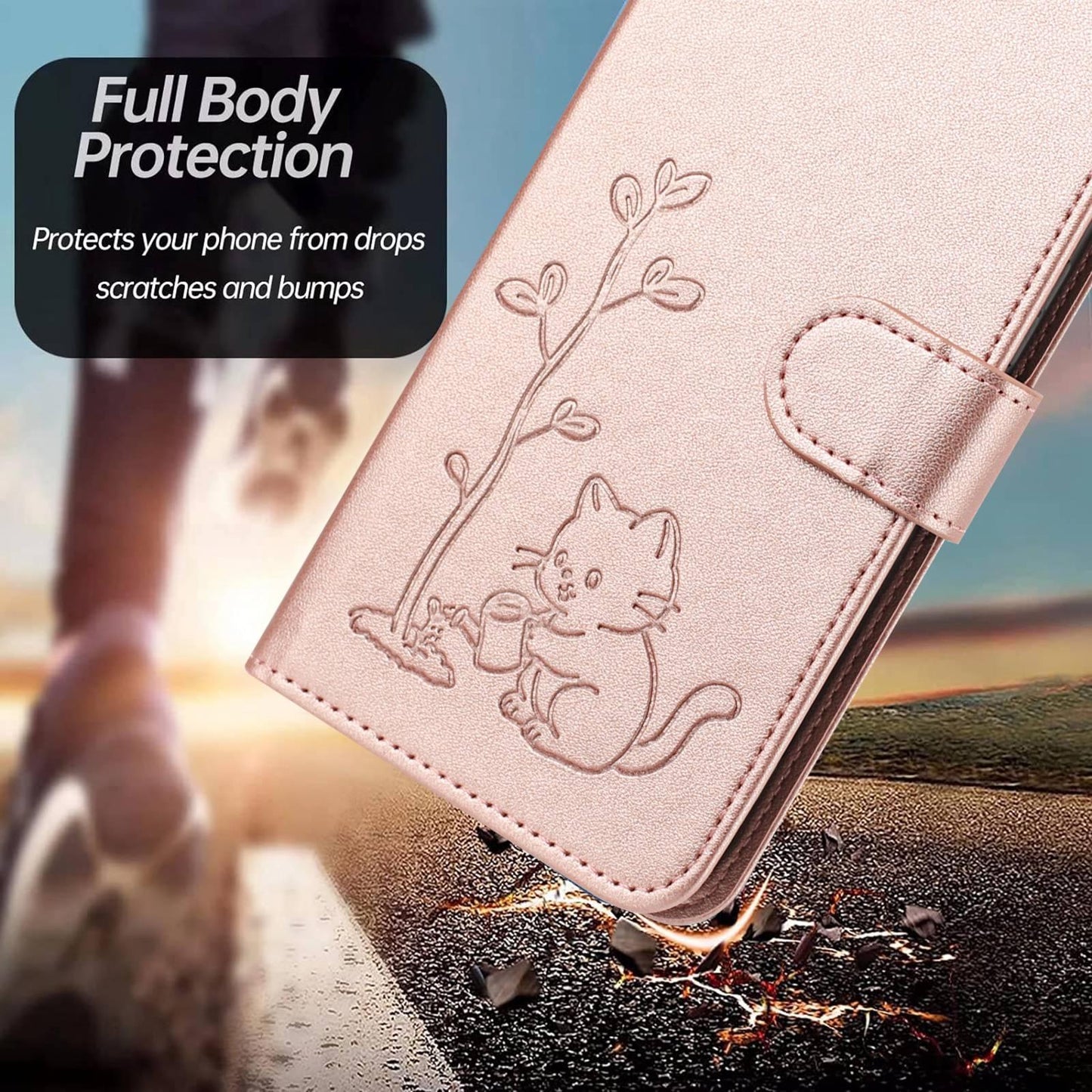 For Xiaomi Poco F8 Ultra 5G / Redmi K90 Pro Max YX0014 Cat Watering Tree Buckle Vegan Leather Phone Case with Lanyard(Rose Gold)