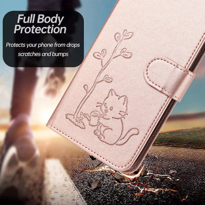 For Xiaomi Poco F8 Ultra 5G / Redmi K90 Pro Max YX0014 Cat Watering Tree Buckle Vegan Leather Phone Case with Lanyard(Rose Gold)