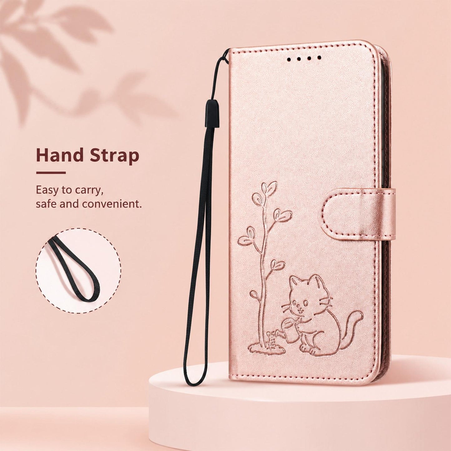 For Xiaomi Poco F8 Ultra 5G / Redmi K90 Pro Max YX0014 Cat Watering Tree Buckle Vegan Leather Phone Case with Lanyard(Rose Gold)