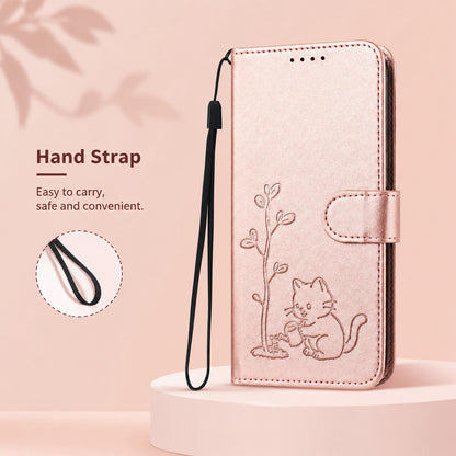 For Xiaomi Poco F8 Ultra 5G / Redmi K90 Pro Max YX0014 Cat Watering Tree Buckle Vegan Leather Phone Case with Lanyard(Rose Gold)