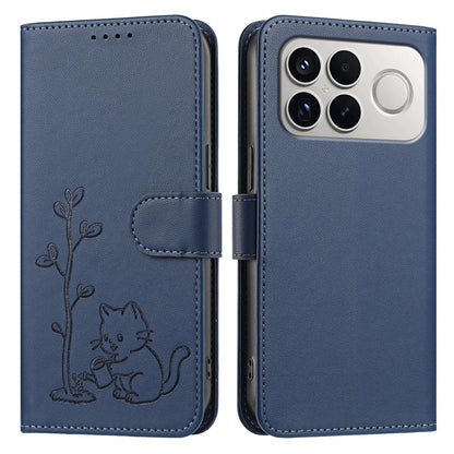 For Xiaomi Poco F8 Ultra 5G / Redmi K90 Pro Max YX0014 Cat Watering Tree Buckle Vegan Leather Phone Case with Lanyard(Dark Blue)