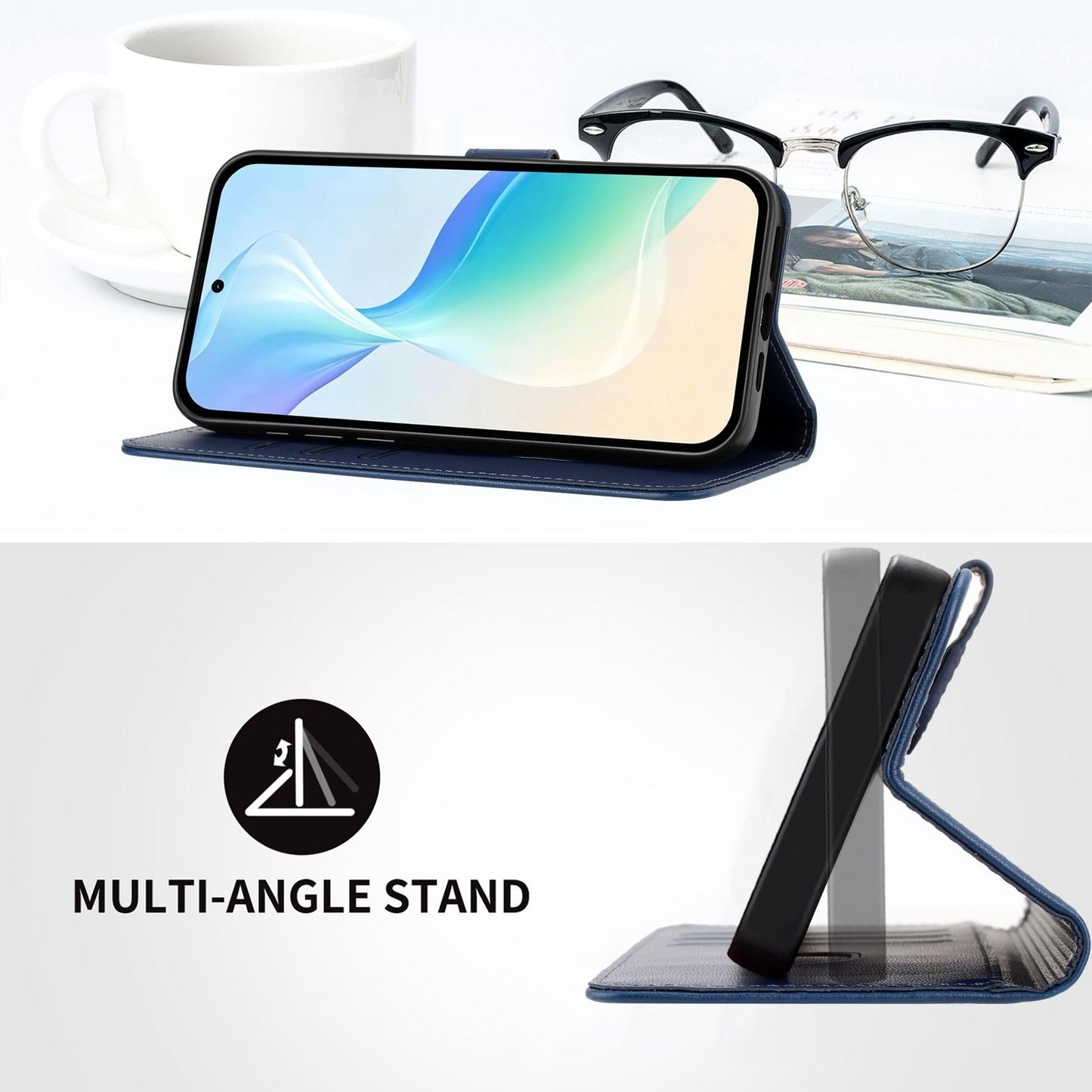 For Xiaomi Poco F8 Ultra 5G / Redmi K90 Pro Max YX0014 Cat Watering Tree Buckle Vegan Leather Phone Case with Lanyard(Dark Blue)