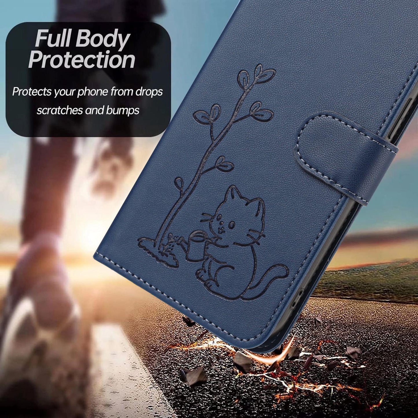 For Xiaomi Poco F8 Ultra 5G / Redmi K90 Pro Max YX0014 Cat Watering Tree Buckle Vegan Leather Phone Case with Lanyard(Dark Blue)