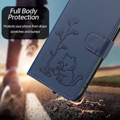 For Xiaomi Poco F8 Ultra 5G / Redmi K90 Pro Max YX0014 Cat Watering Tree Buckle Vegan Leather Phone Case with Lanyard(Dark Blue)