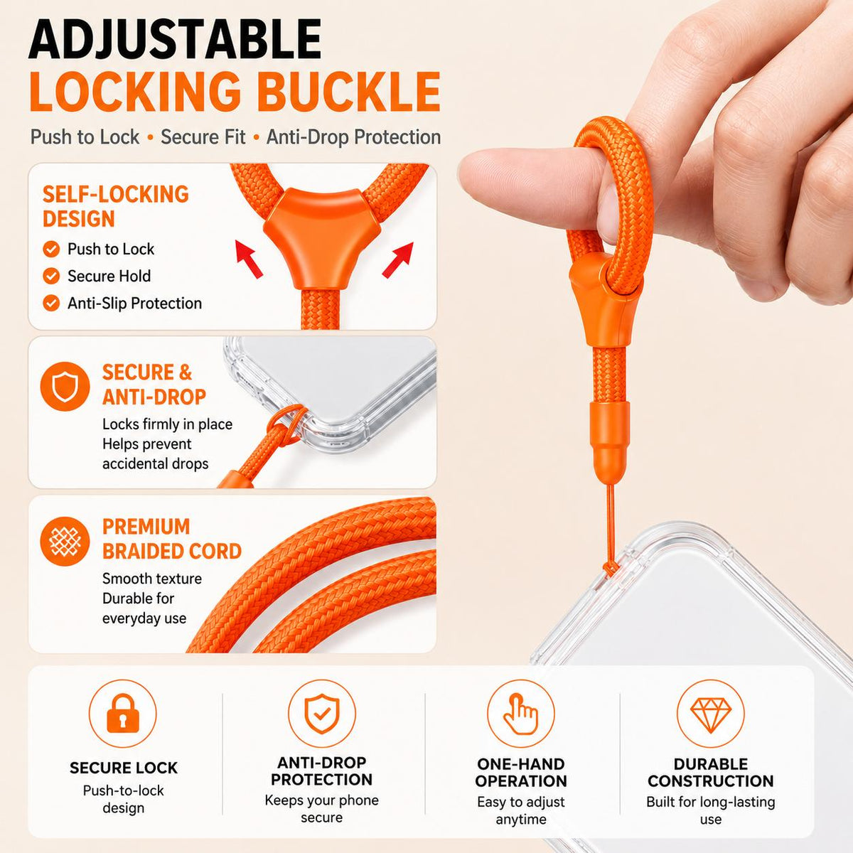 XDcase Mini Self-Locking Finger Ring Phone Lanyard - Orange - EDA009661801A