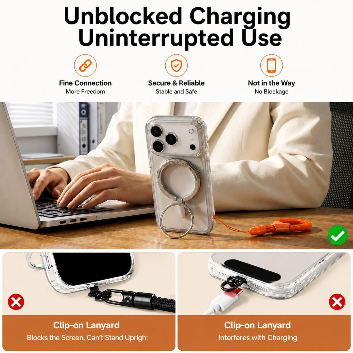 XDcase Mini Self-Locking Finger Ring Phone Lanyard - Orange - EDA009661801A