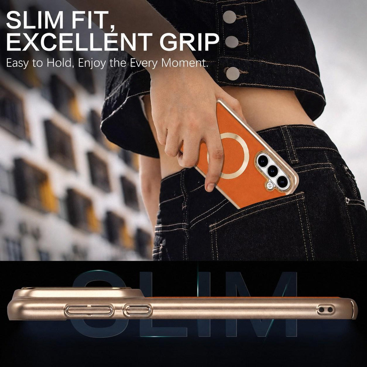 For Galaxy S25 5G Electroplated Frame CD Texture Magnetic Ring PC + Vegan Leather Phone Case - Red - EDA009662509C