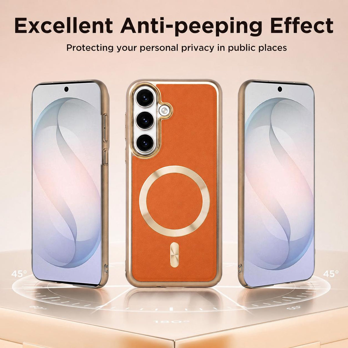 For Galaxy S26 5G Electroplated Frame CD Texture Magnetic Ring PC + Vegan Leather Phone Case - Coffee - EDA009662511B