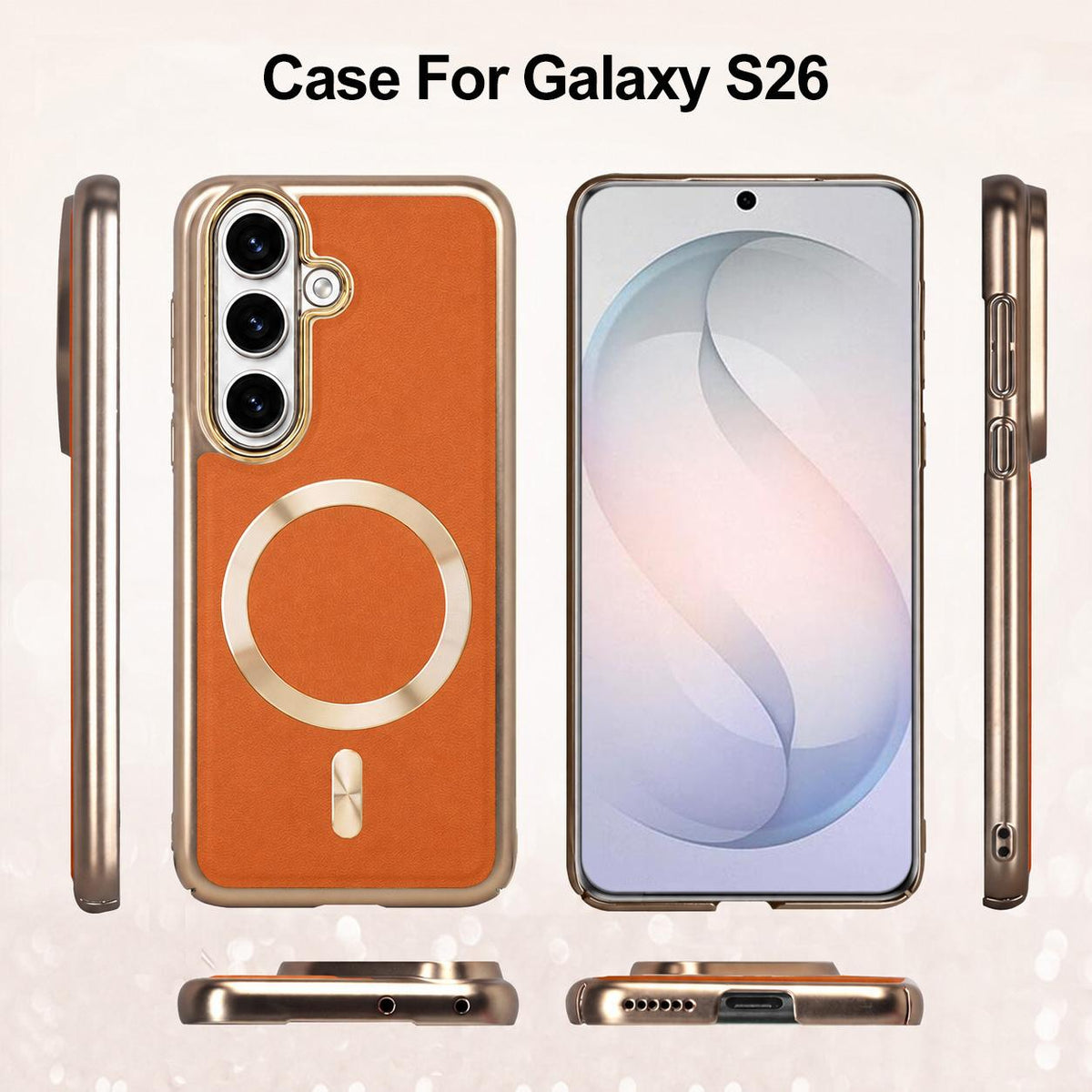 For Galaxy S26 5G Electroplated Frame CD Texture Magnetic Ring PC + Vegan Leather Phone Case - Red - EDA009662511C