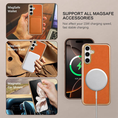 For Galaxy S26 5G Electroplated Frame CD Texture Magnetic Ring PC + Vegan Leather Phone Case - Red - EDA009662511C