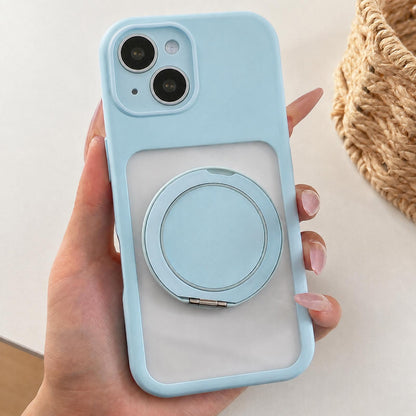 For iPhone 15 Plus Soft-Color Acrylic 360 Rotation Holder Phone Case - Blue - EDA009665311B