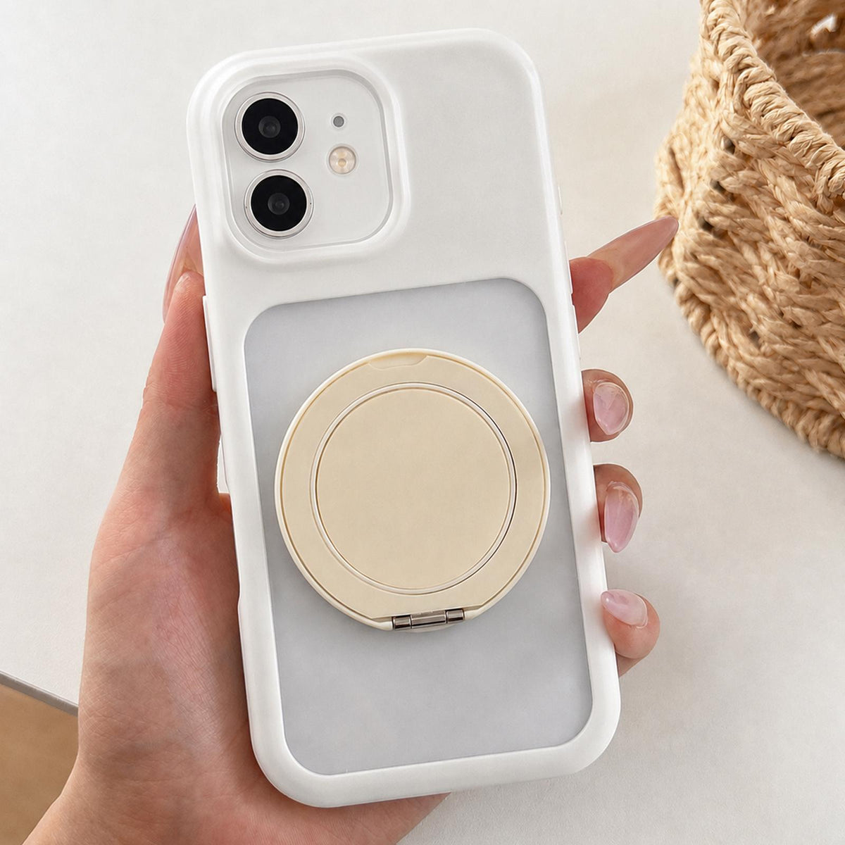 For iPhone 12 Soft-Color Acrylic 360 Rotation Holder Phone Case - White - EDA009665320A