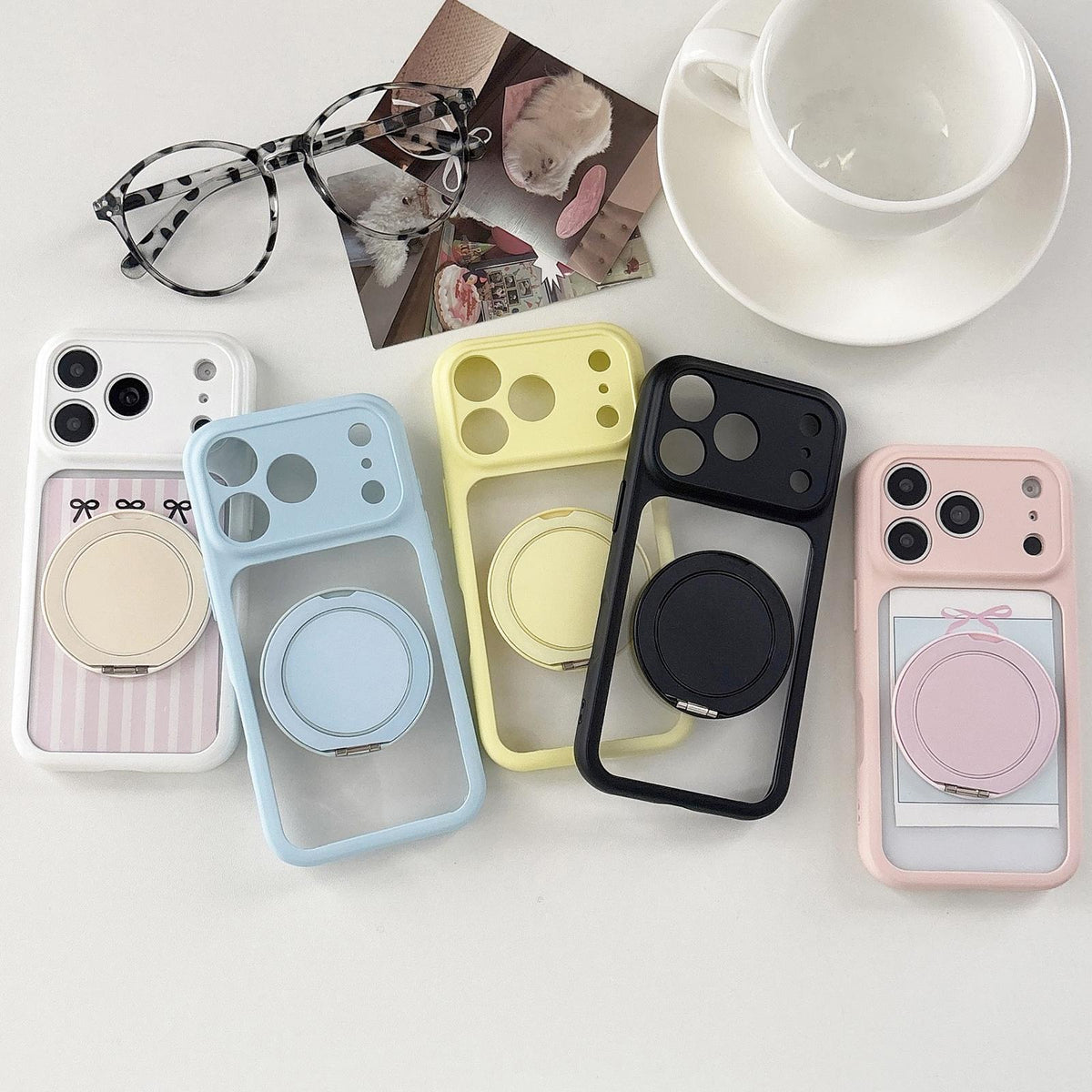 For iPhone 15 Plus Soft-Color Acrylic 360 Rotation Holder Phone Case - Black - EDA009665311E