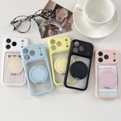 For iPhone 15 Plus Soft-Color Acrylic 360 Rotation Holder Phone Case - Black - EDA009665311E