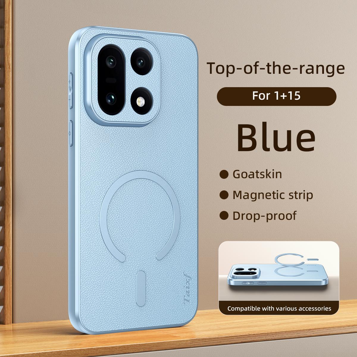 For One Plus 15 Sheepskin Vegan Leather Magnetic Phone Case - Blue - EDA009665401A