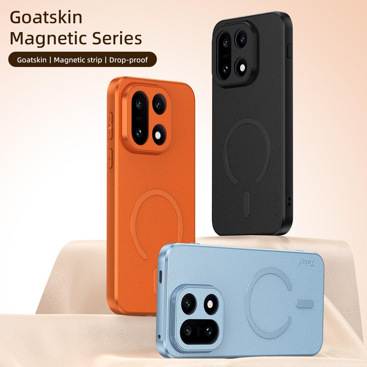 For One Plus 15 Sheepskin Vegan Leather Magnetic Phone Case - Orange - EDA009665401C