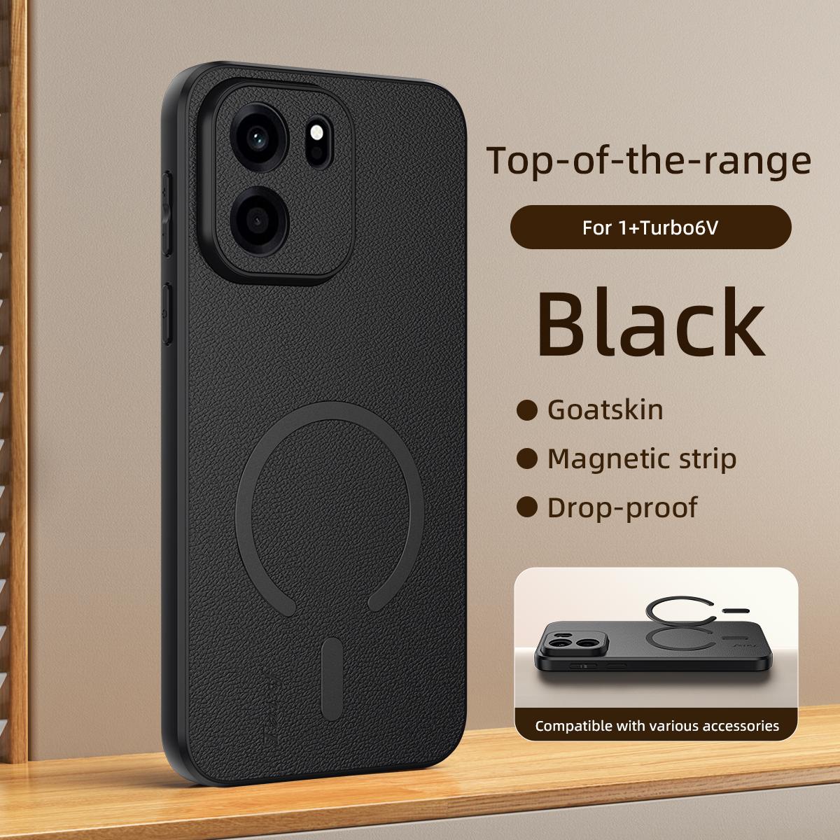 For One Plus Turbo 6V Sheepskin Vegan Leather Magnetic Phone Case - Black - EDA009665405B
