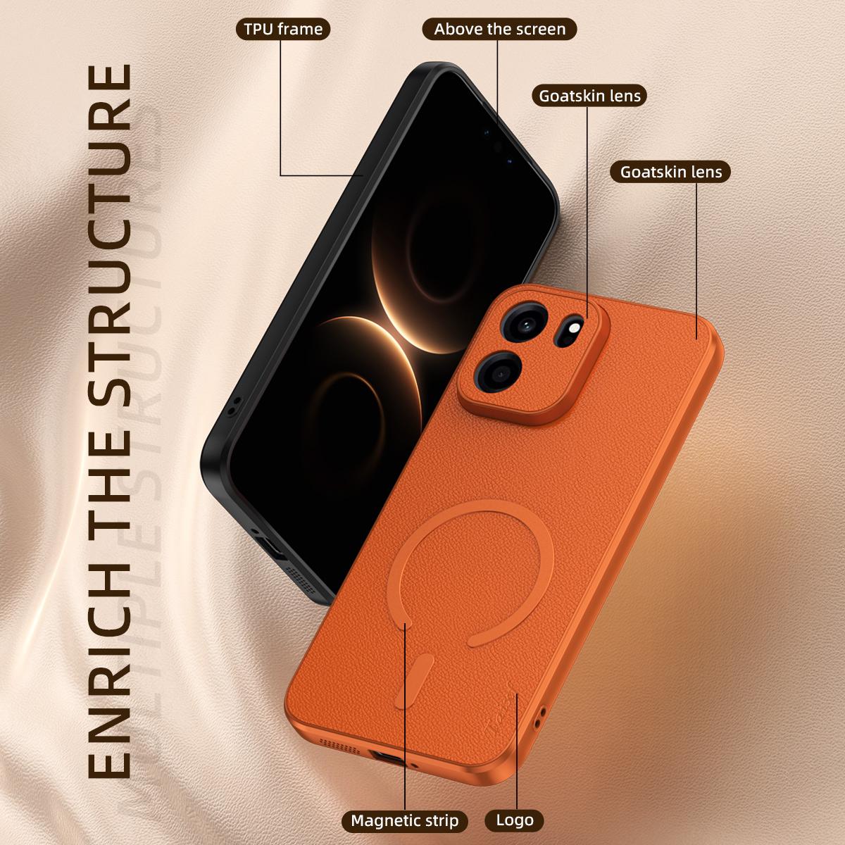 For One Plus Turbo 6V Sheepskin Vegan Leather Magnetic Phone Case - Orange - EDA009665405C