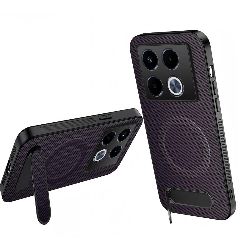 For Infinix Note 40 5G WANLONFENG Kickstand Carbon Fiber Texture Magnetic Phone Case - Purple - EDA009665510D