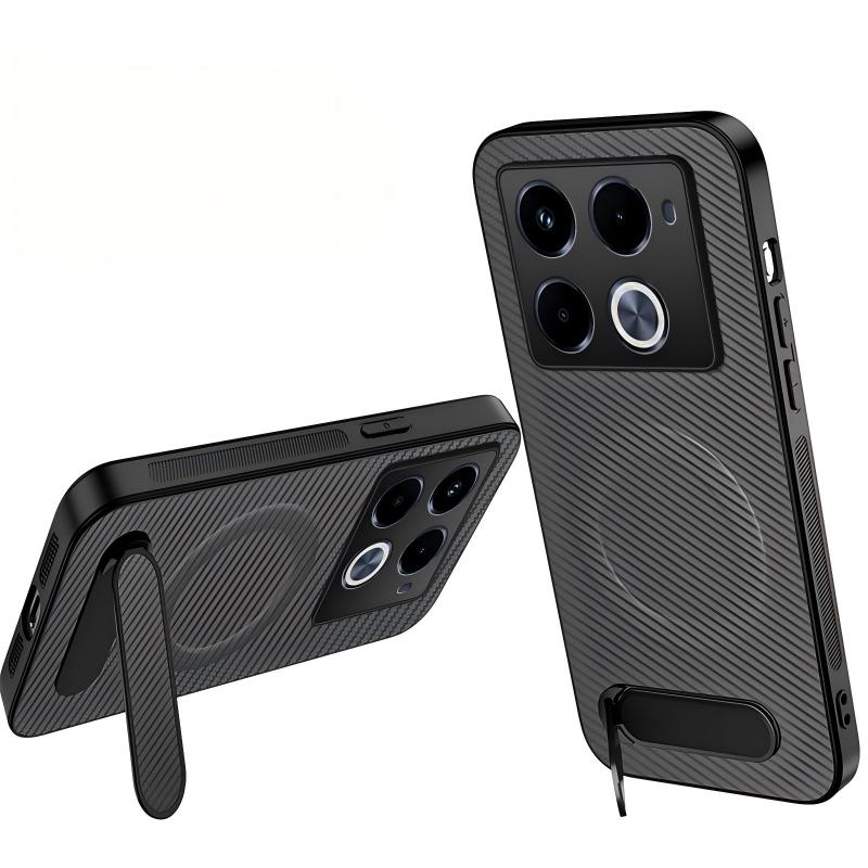 For Infinix Note 40 Pro 5G / 4G WANLONFENG Kickstand Carbon Fiber Texture Magnetic Phone Case - Grey - EDA009665511B
