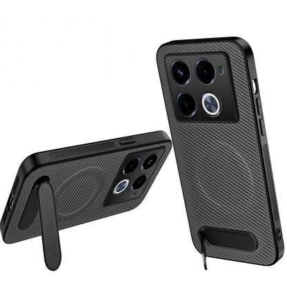 For Infinix Note 40 Pro 5G / 4G WANLONFENG Kickstand Carbon Fiber Texture Magnetic Phone Case - Grey - EDA009665511B