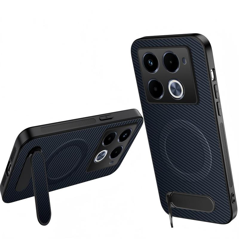 For Infinix Note 40 Pro 5G / 4G WANLONFENG Kickstand Carbon Fiber Texture Magnetic Phone Case - Sapphire Blue - EDA009665511C