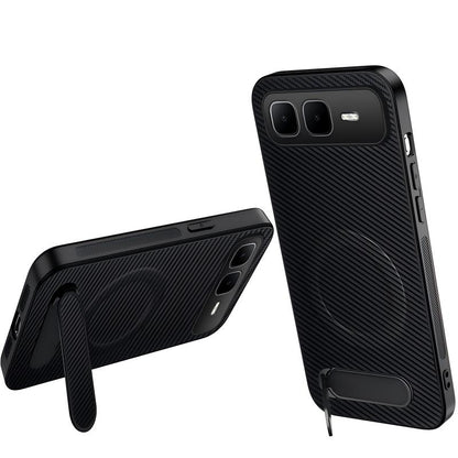 For Infinix Smart 10 Plus WANLONFENG Kickstand Carbon Fiber Texture Magnetic Phone Case - Black - EDA009665515A