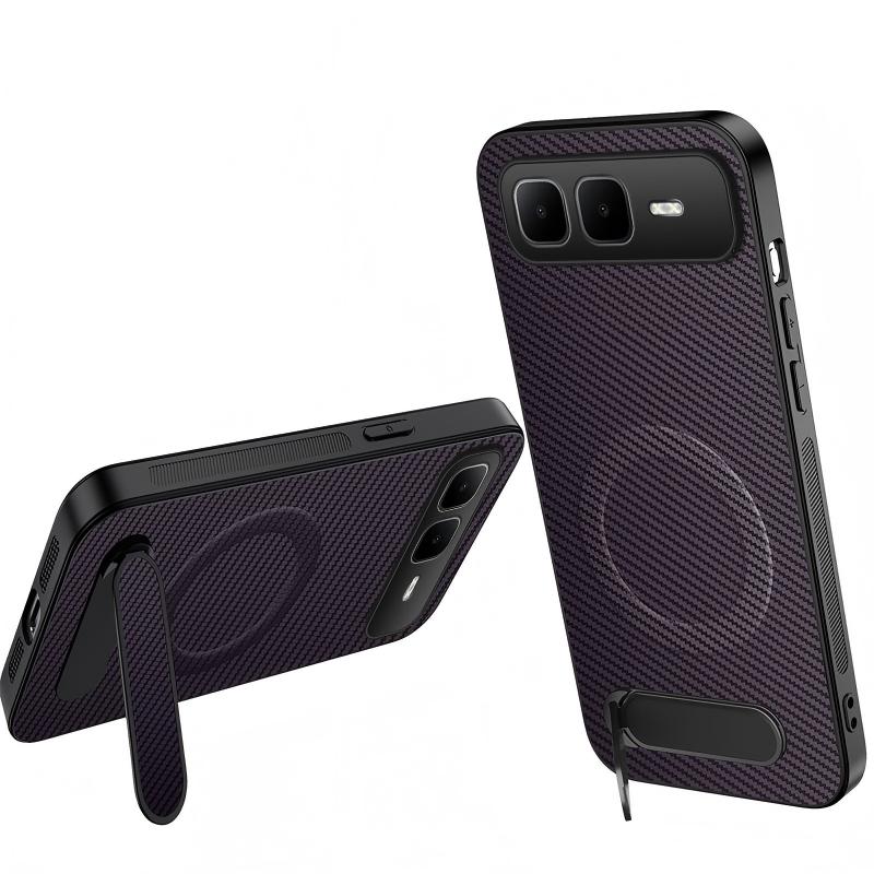 For Infinix Smart 10 Plus WANLONFENG Kickstand Carbon Fiber Texture Magnetic Phone Case - Purple - EDA009665515D