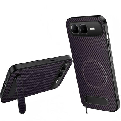 For Infinix Smart 10 Plus WANLONFENG Kickstand Carbon Fiber Texture Magnetic Phone Case - Purple - EDA009665515D