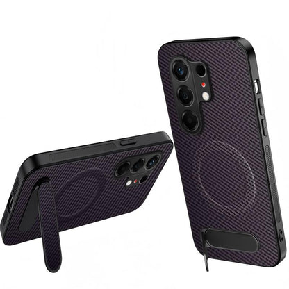 For Tecno Camon 50 4G WANLONFENG Kickstand Carbon Fiber Texture Magnetic Phone Case - Purple - EDA009665907D