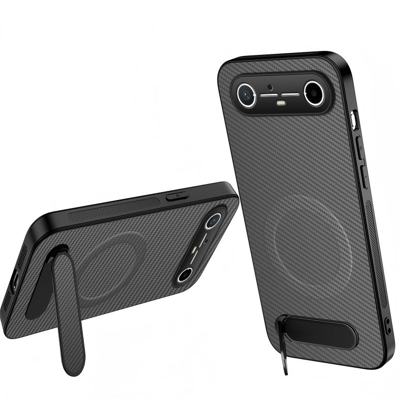 For Tecno Pova Slim / Spark Slim WANLONFENG Kickstand Carbon Fiber Texture Magnetic Phone Case - Grey - EDA009665914B