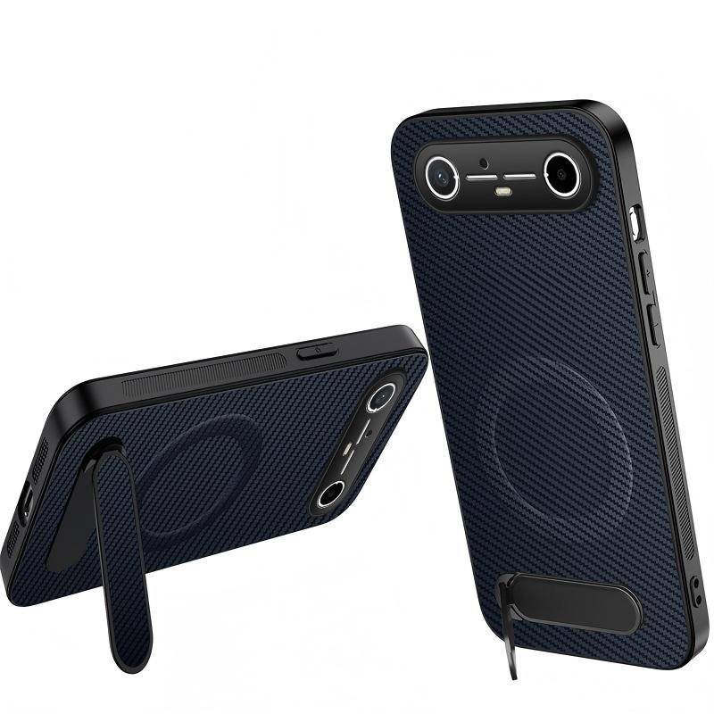 For Tecno Pova Slim / Spark Slim WANLONFENG Kickstand Carbon Fiber Texture Magnetic Phone Case - Sapphire Blue - EDA009665914C