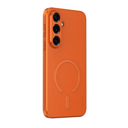 For Galaxy S25 FE 5G Sheepskin Vegan Leather Magnetic Phone Case - Orange - EDA009667002C