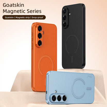 For Galaxy S25 FE 5G Sheepskin Vegan Leather Magnetic Phone Case - Orange - EDA009667002C
