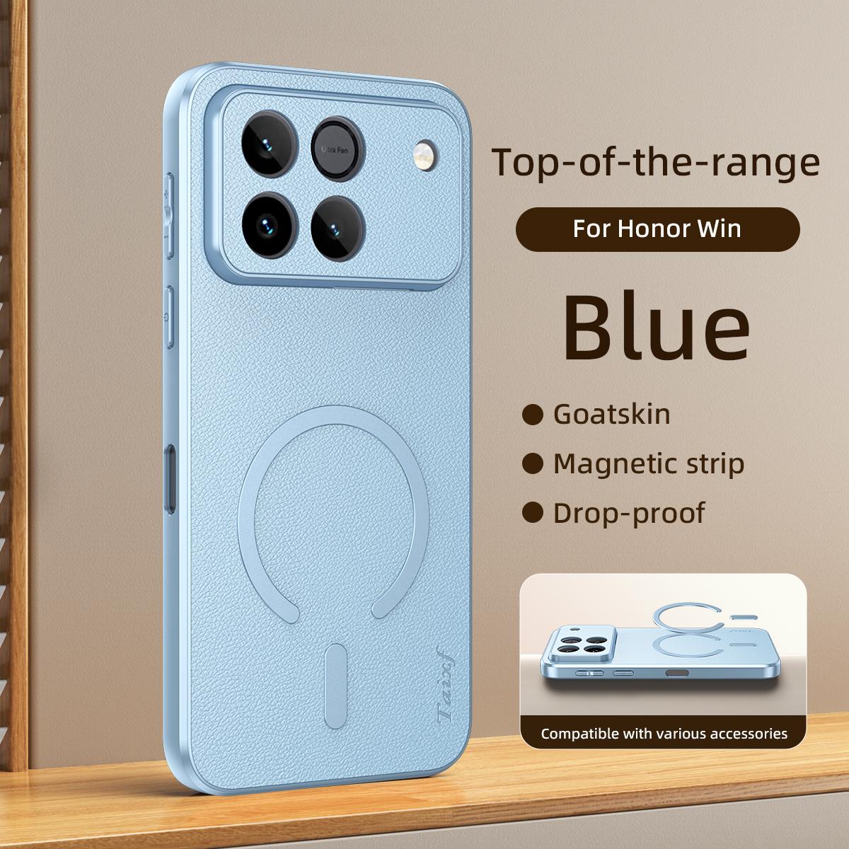 For Honor Win 5G Goatskin Vegan Leather Magnetic Phone Case - Blue - EDA009667601A