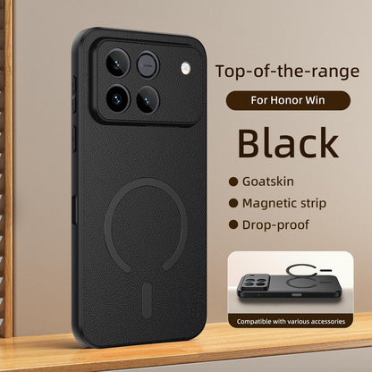 For Honor Win 5G Goatskin Vegan Leather Magnetic Phone Case - Black - EDA009667601B