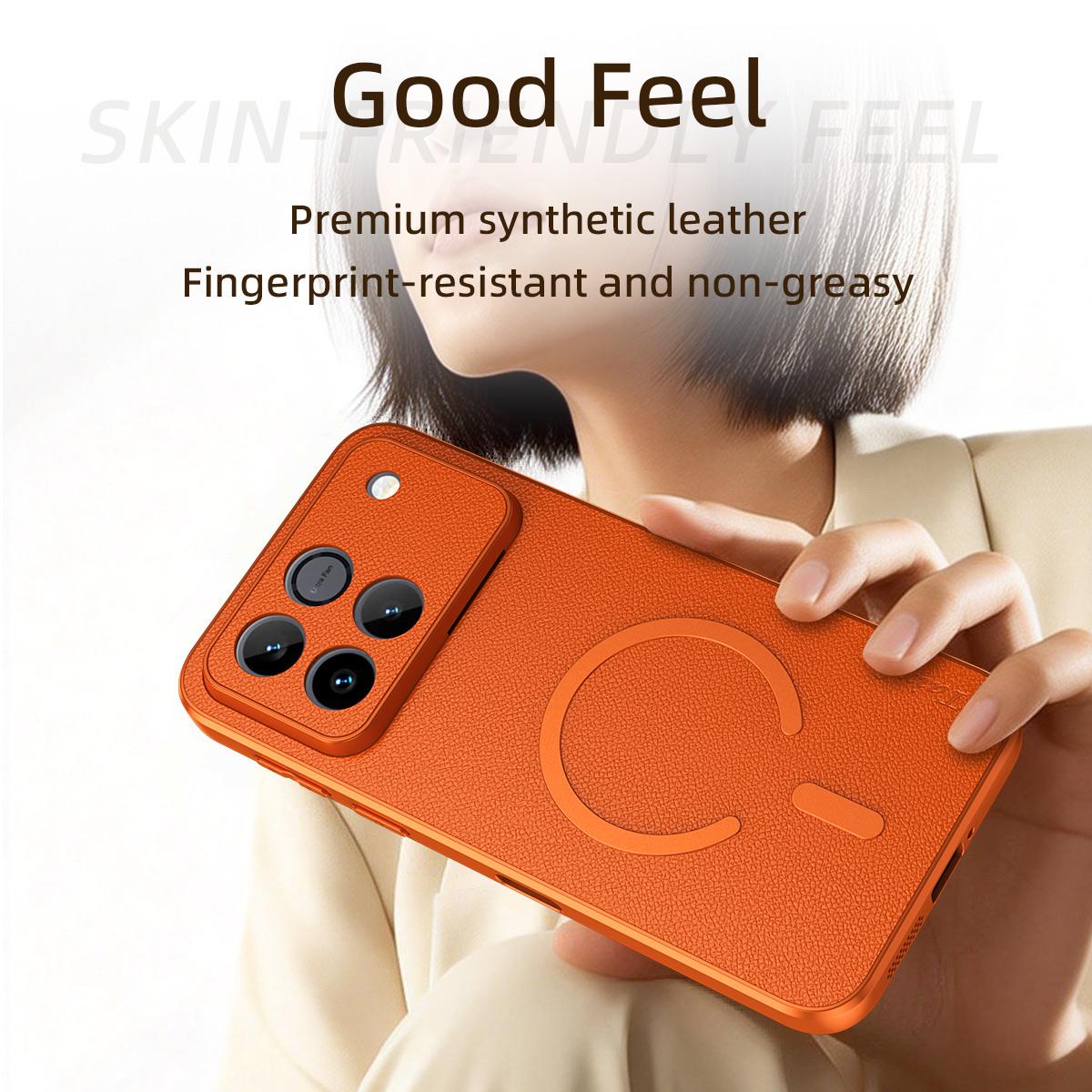 For Honor Win 5G Goatskin Vegan Leather Magnetic Phone Case - Orange - EDA009667601C