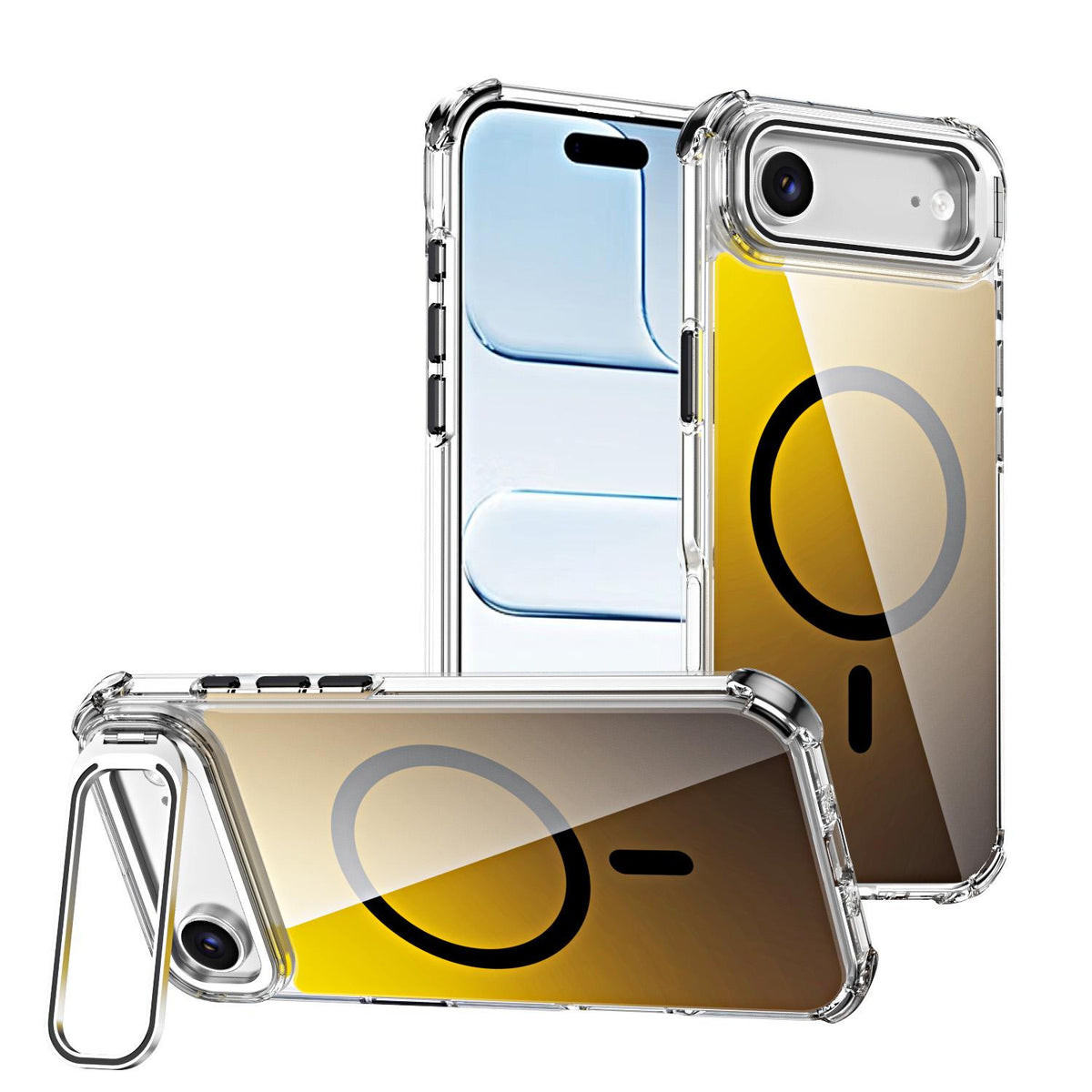For iPhone Air Chameleon Lens Kickstand Magnetic Phone Case - Black - EDA009667701C